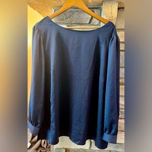 LOFT Navy Back-Button Down Boatneck Blouse